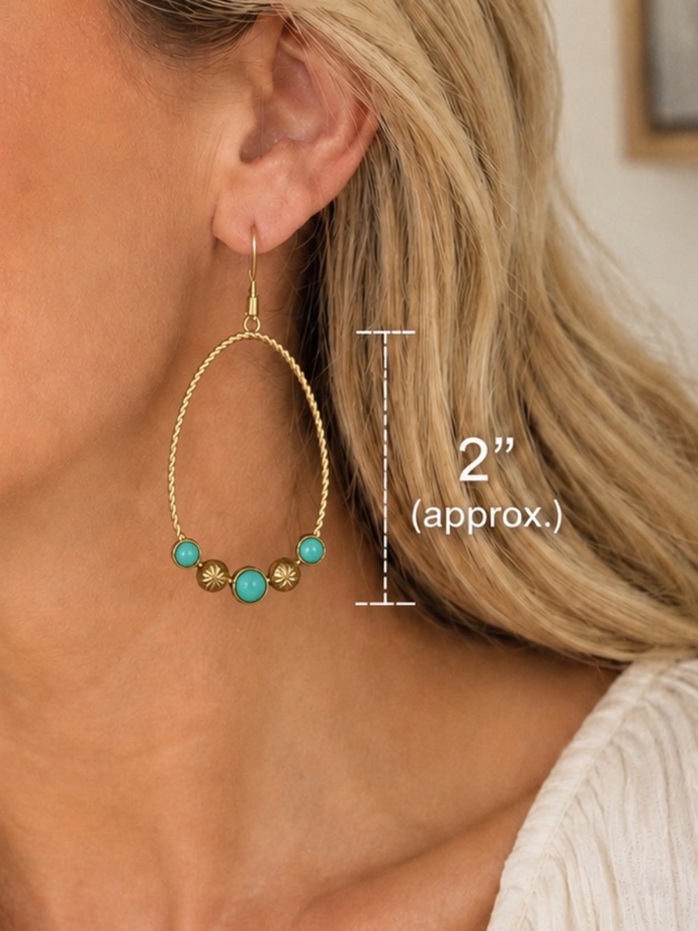 Plunder Design “Cara” Dangle Hoop Earrings with Turquoise Beads